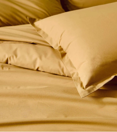Taie de traversin unie coton BIO MIRABELLE, linge de lit uni fabriqué en France, uni jaune moutarde
