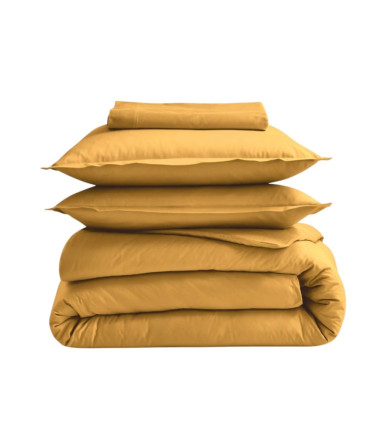 Taie de traversin unie coton BIO MIRABELLE, linge de lit uni fabriqué en France, uni jaune moutarde