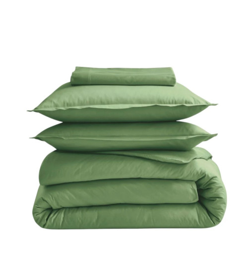 Taie d'oreiller unie coton BIO EPICEA, linge de lit uni fabriqué en France, uni vert 2