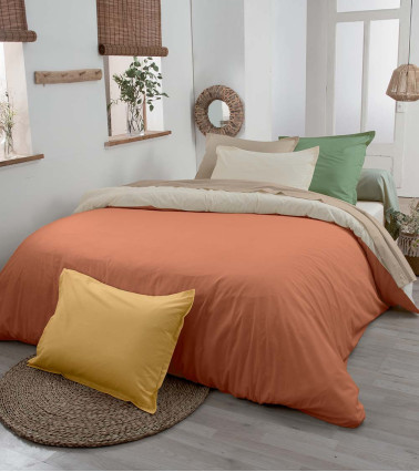 Gamme Coton bio, Housse de couette unie coton BIO OCRE, linge de lit uni fabriqué en France, uni argile terracotta orange rouge