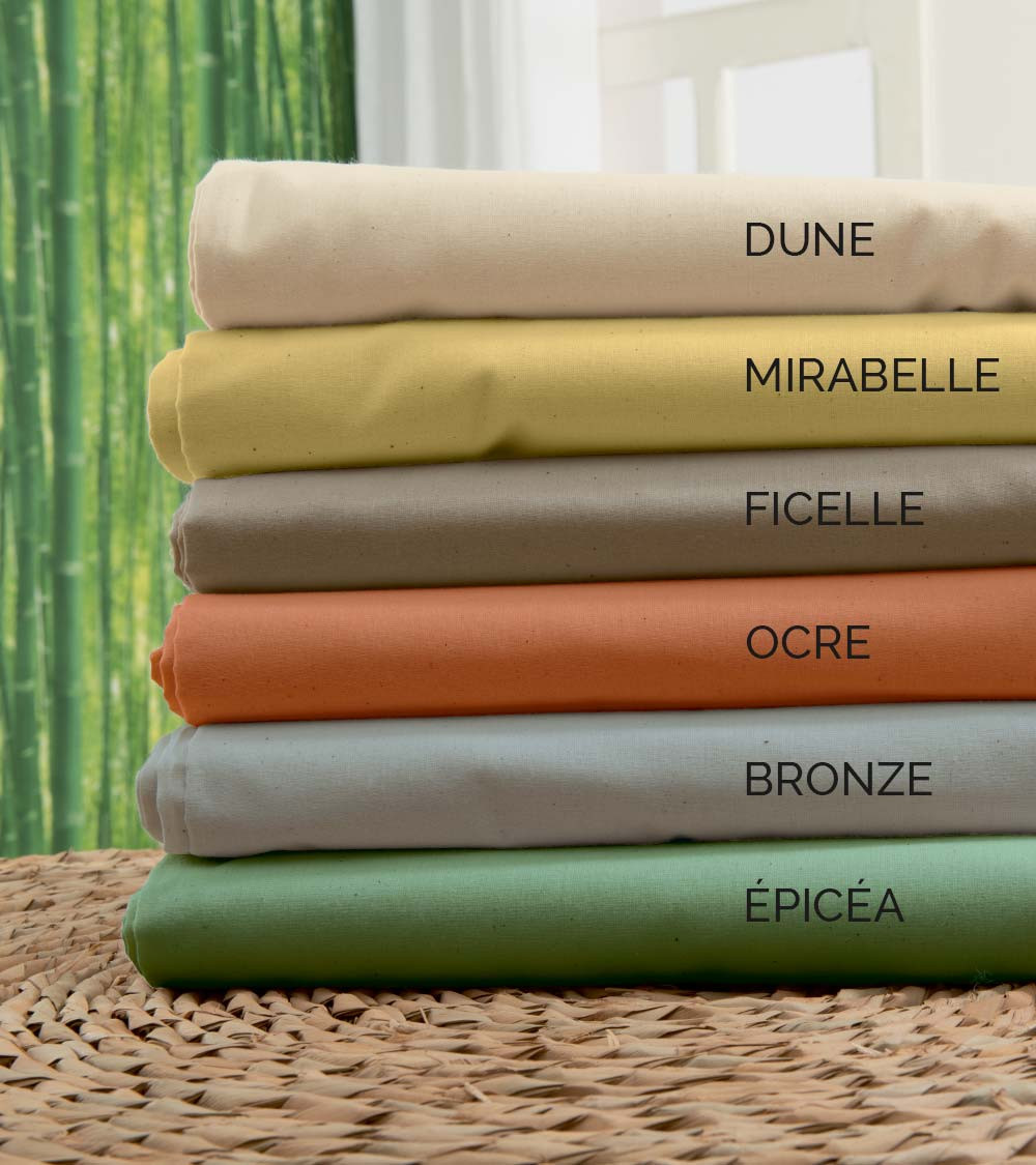 Gamme Coton bio, Drap de lit uni coton BIO OCRE, linge de lit uni fabriqué en France, uni argile terracotta rouge orange