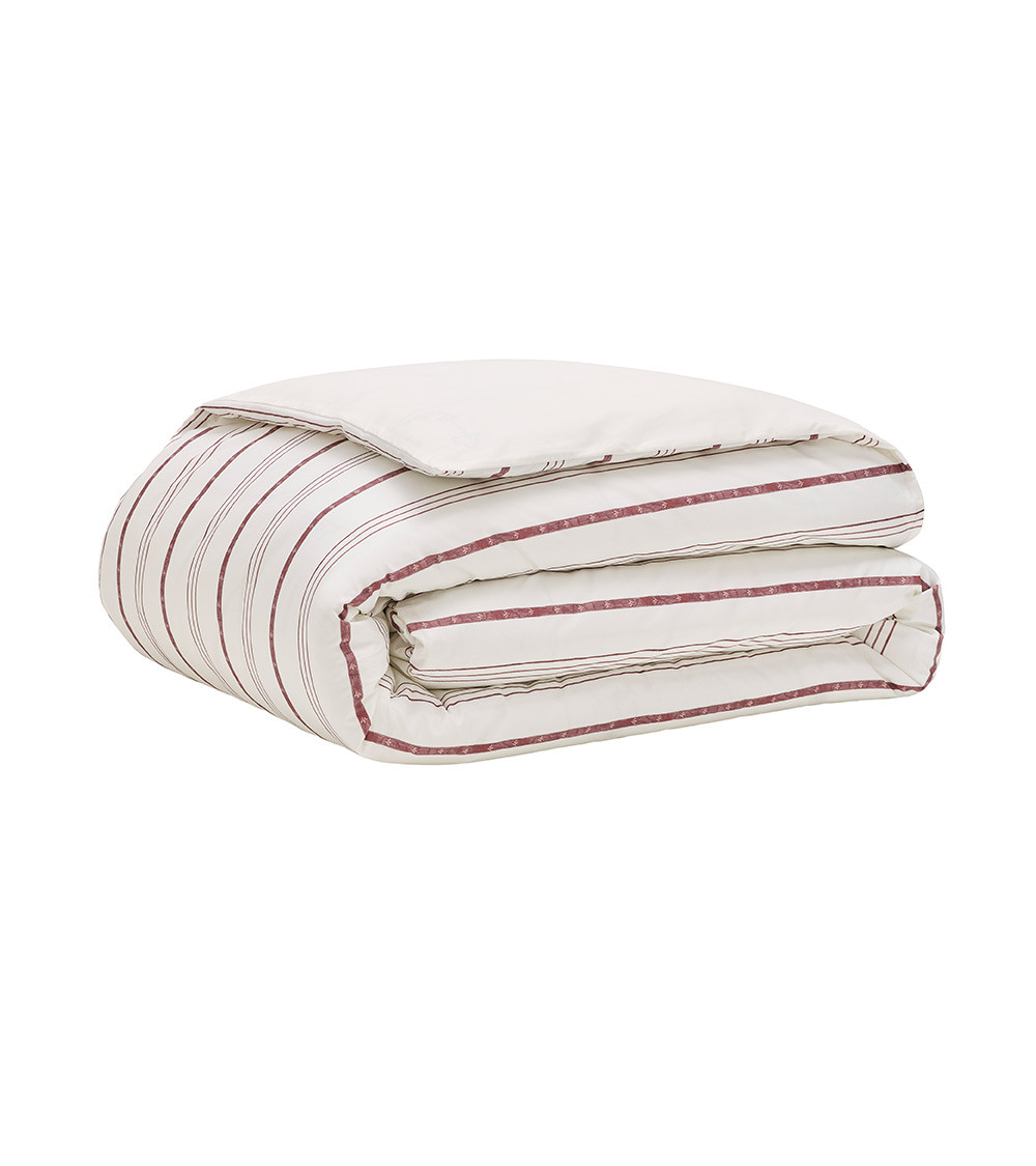 Housse de Couette Percale ÉPURE, linge de lit imprimé, fabriqué en France, motif lignes prune sur fond blanc
