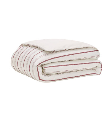 Housse de Couette Percale ÉPURE, linge de lit imprimé, fabriqué en France, motif lignes prune sur fond blanc
