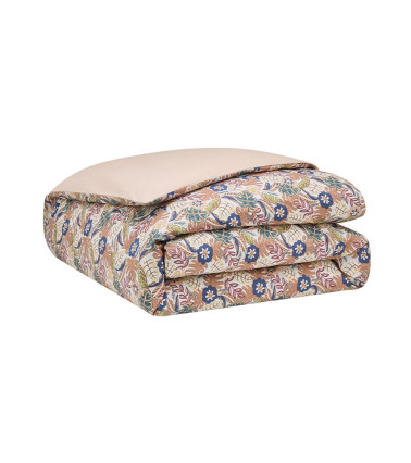 Housse de Couette Percale OHANA, linge de lit imprimé fabriqué en France, motif fleuri feuillages multicolore, jungle