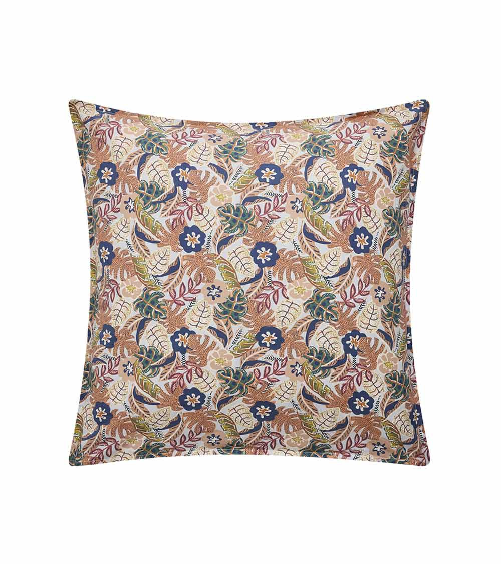 Taie d'Oreiller Percale OHANA, linge de lit imprimé fabriqué en France, motif fleuri végétale jungle multicolore