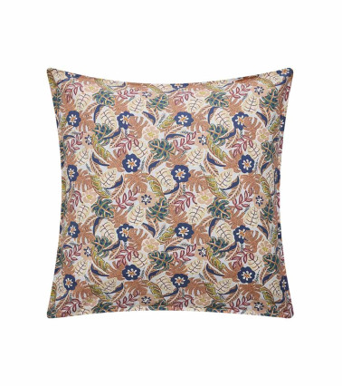 Taie d'Oreiller Percale OHANA, linge de lit imprimé fabriqué en France, motif fleuri végétale jungle multicolore
