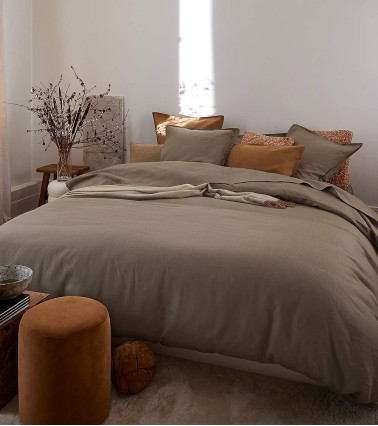 Housse de couette en Lin Roseau Nouvelle Vague, linge de lit uni fabriqué en France