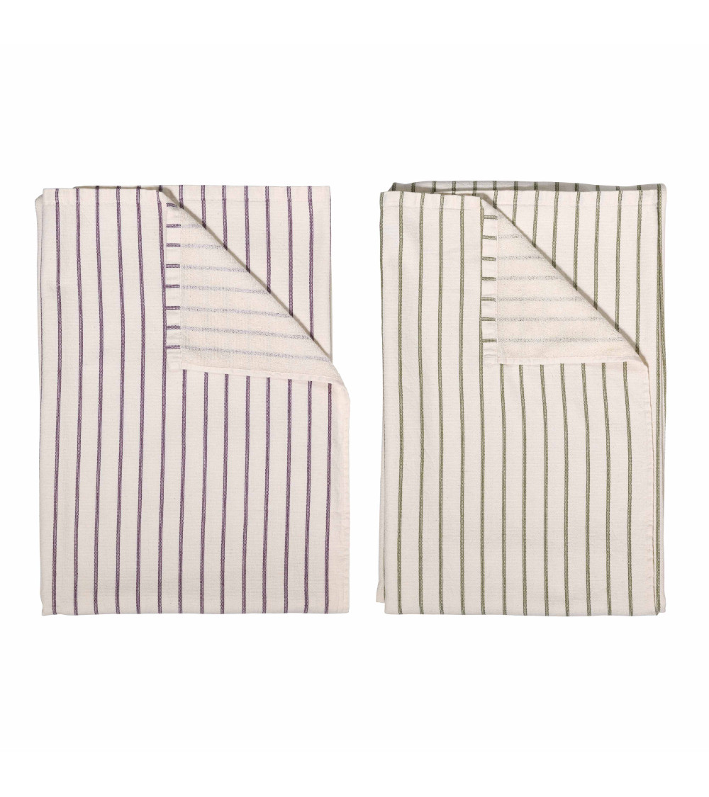 Maxi drap de bain Marina 160 x 100 cm, serviette de plage, Oeko Tex Standard 100, coton biologique, rayures vertes et violettes