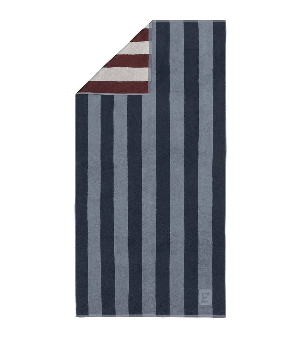 Drap de plage Transat Marin jacquard de coton, serviette de plage rayé bleue blanche et rouge