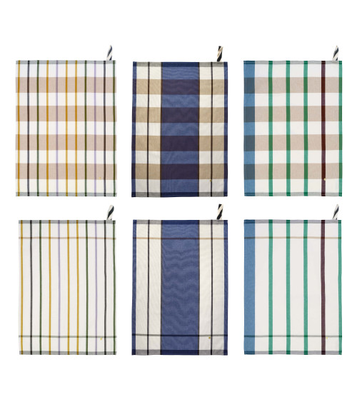 Lot de 2 torchons Archie 70 x 50 cm, rayures multicolores, coton biologique