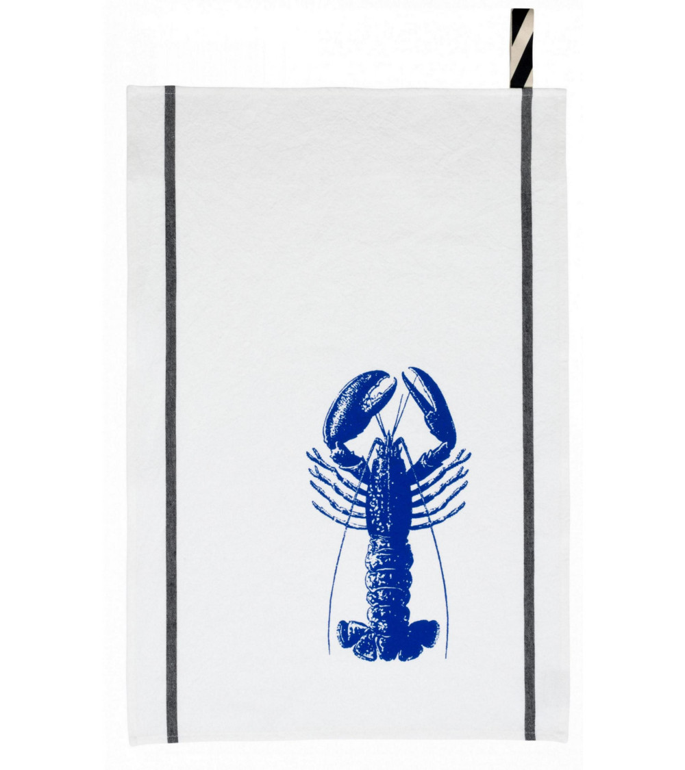 Torchon Homard 50x70 cm, gamme de torchons de cuisine, bleu sur fond blanc