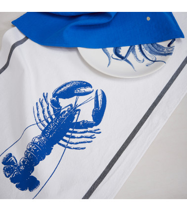 Torchon Homard 50x70 cm, gamme de torchons de cuisine, bleu sur fond blanc