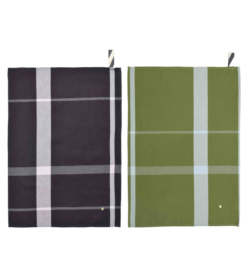 Torchon La nonna 70 x 50 x 1, 50x70 cm, coloris caviar et pistacchio, coton biologique, Made in Portugal