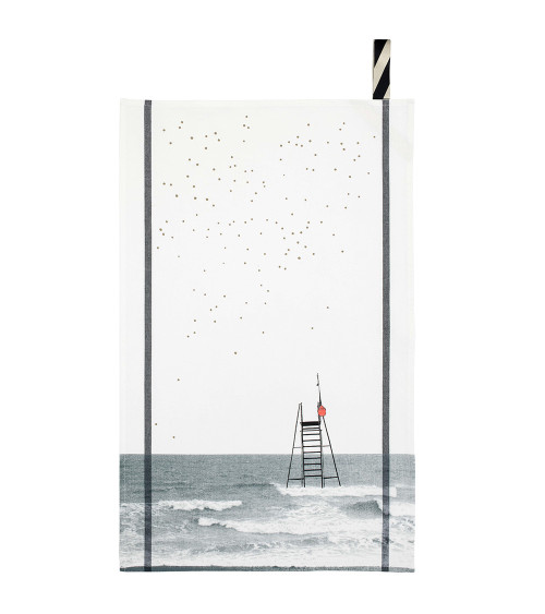 Torchon Plouf 50 x 70, imprimé baignade à la mer, 50x70 cm, coton biologique