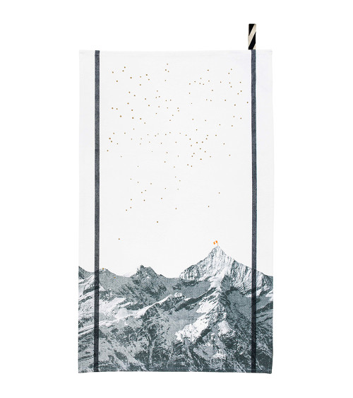 Torchon Bernard 50 x 70, 50x70 cm, imprimé montagne noir et blanc sur fond blanc