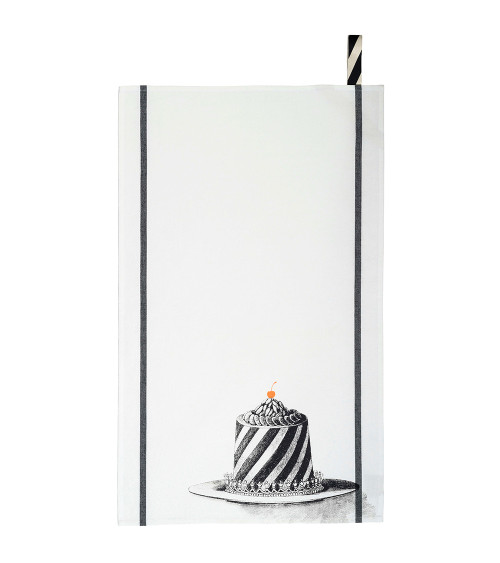 Torchon Charlotte 50 x 70, 50x70 cm, coton biologique, fabriqué au Portugal, motif gâteau charlotte aux fraises