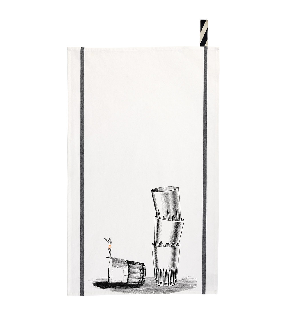 Torchon Victor 50 x 70, 50x70 cm, coton biologique, imprimé sérigraphie, motif verres d'eau, fabriqué au Portugal