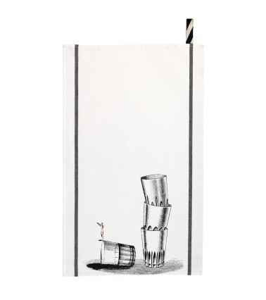 Torchon Victor 50 x 70, 50x70 cm, coton biologique, imprimé sérigraphie, motif verres d'eau, fabriqué au Portugal