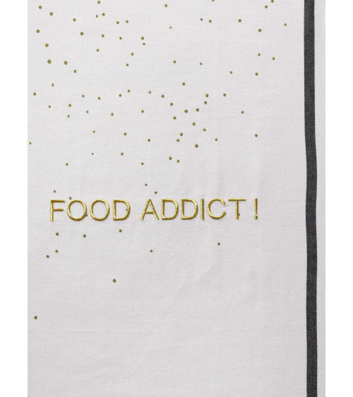 Torchon Food Addict Or 50 x 70, 50x70 cm, coton biologique, fabriqué au Portugal, texte brodé, motif sérigraphié 2