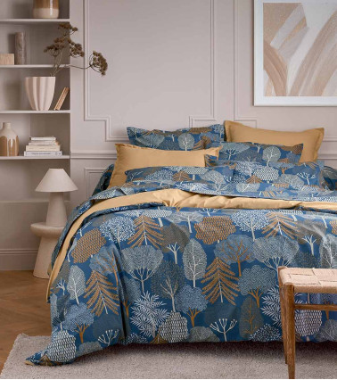 Housse de couette percale BROCÉLIANDE ENCRE, fabrication française tradilinge