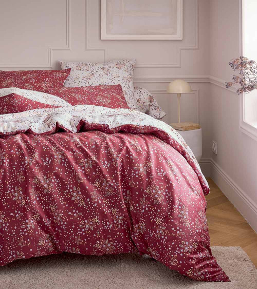 Housse de couette réversible LILOU BORDEAUX sur fond blanc fabriquée en France 2