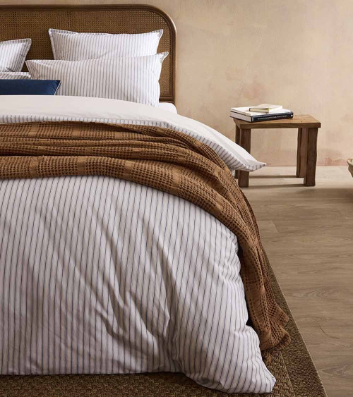 Housse de couette TISSAGE en percale rayée bleue fabriquée en France Essix