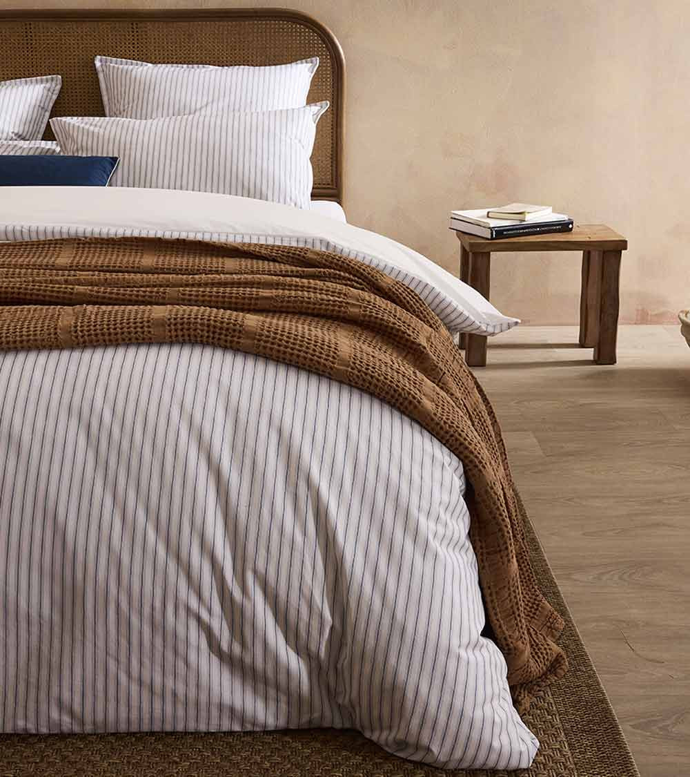 Housse de couette TISSAGE en percale rayée bleue fabriquée en France Essix