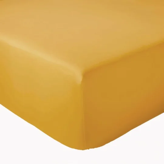Drap housse 100% coton 57 fils, couleur moutarde, fabriqué en France
