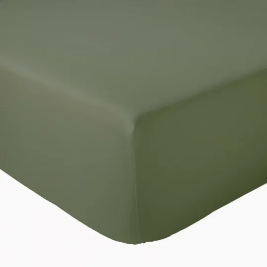 Drap housse en percale 80fils, fabriqué en France, couleur vert kaki