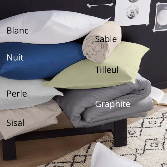 Linge de lit français en satin 110fils cm², vert tilleul, fabriqué en France