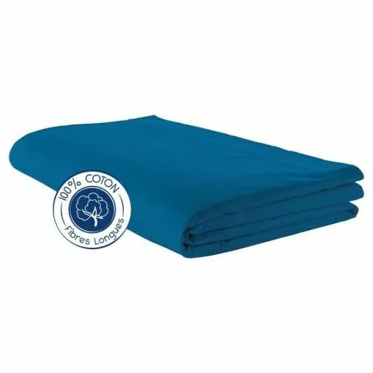 Drap plat coton 57fils/cm² fabriqué en France couleur bleu nautique