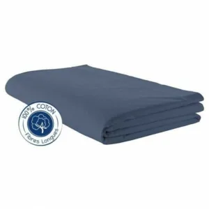 Drap plat coton 57fils/cm² fabriqué en France couleur bleu gris orage