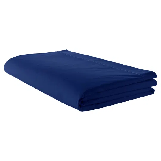 Drap plat En coton de satin 110fils/cm², bleu NUIT, linge de lit fabriqué en France