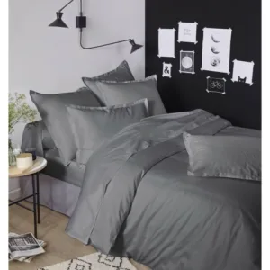 parure de lit en satin couleur gris noir graphite fabriqué en France