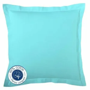 taie d'oreiller couleur bleu caraibes lavé en coton 57fils